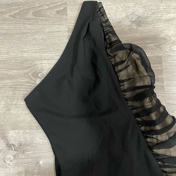 Black Halo One Shoulder Mini Dress with Ruched Chiffon Side Panel - Picture 4 of 8